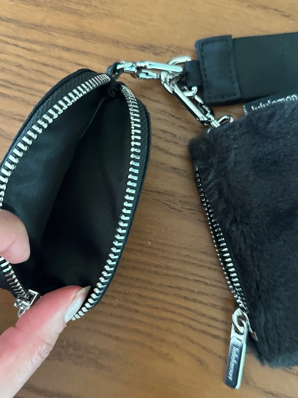 lululemon athletica Black Faux Fur Zip Pouch Keychain Set